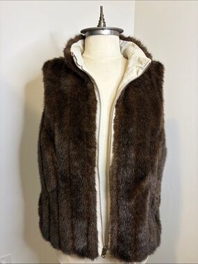 TRIBAL Reversible Faux Fur Vest Ivory Cream Brown Winter Layer SIZE MEDIUM